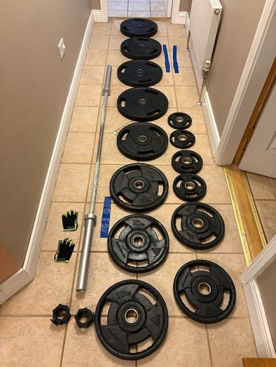 Best Urethane (superior To Rubber) Olympic Trigrip Weights Set + 20kg Barbell + Extras!