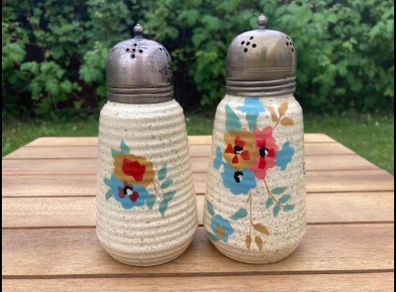 Pair Vintage Art Deco Brentleigh Ware Sugar Shaker Sifters Miffineers Handpainted 1930's