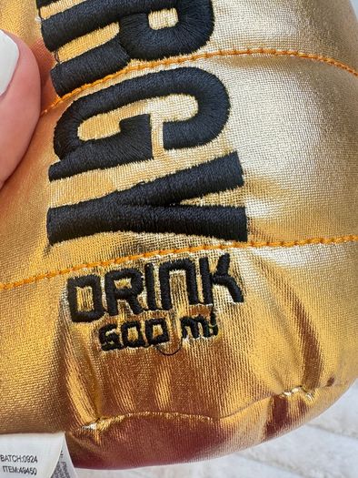 Gold Energy Drink Metallic Plush approx. 30 cm. Used Please see photos