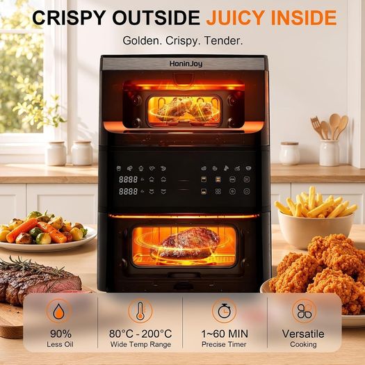 Double Stack Air Fryer, 12L, 2 Drawers With Viewing Window