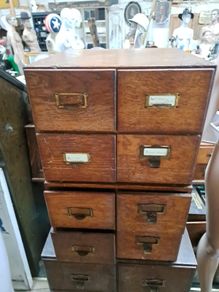 Vintage Set Oak Wooden Filing Drawers