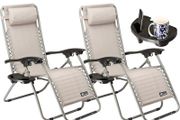 Set of 2 Sun Lounger Garden Chairs With Cup And Phone Holder - Deck Folding Recliner Zero Gravity Outdoor Chair MULTIPLE COLOURS AVAILABLE (FREE POSTAGE)