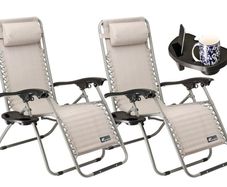 Set of 2 Sun Lounger Garden Chairs With Cup And Phone Holder - Deck Folding Recliner Zero Gravity Outdoor Chair MULTIPLE COLOURS AVAILABLE (FREE POSTAGE)
