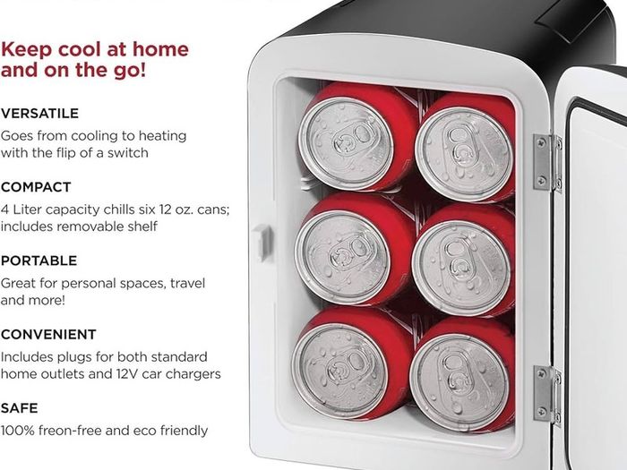 Mini Portable Eraser Personal Fridge, Cools & Heats, 4 Litre Capacity, Chills 6 12oz cans, 100% Freon-Free & Eco Friendly, Includes Plugs for Home Outlet & 12V Car Charger