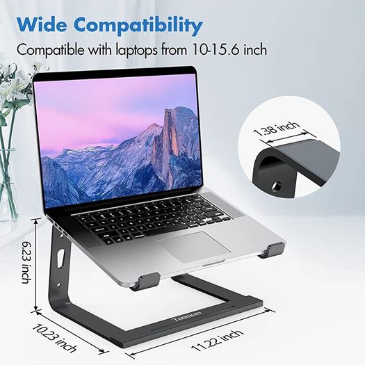 Laptop Stand for Desk, Aluminium Laptop Riser Holder, Removable Notebook Stand Ventilated Cooling Computer Stand Compatible with 10-15.6 Inch Laptops Black (FREE POSTAGE)