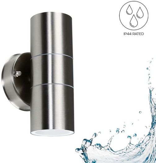 Modern Stainless Steel Outdoor Garden Up/Down Security Wall Light - IP44 Rated