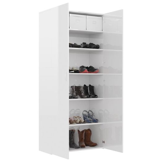 Shoe Cabinet High Gloss White 80x35.5x180 cm Chipboard