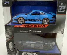 Jada 1:32 Fast & Furious Legacy Series Blue Porsche 911 GT3 & McLaren 720S Model Cars diecast die cast