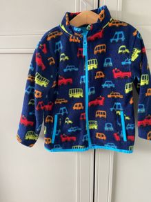 Zip down fleece jacket navy with vehicles 3-4 years