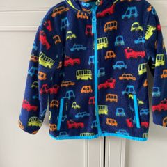 Zip down fleece jacket navy with vehicles 3-4 years