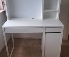 IKEA MICKE White Desk with High Shelving Unit