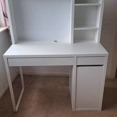 IKEA MICKE White Desk with High Shelving Unit