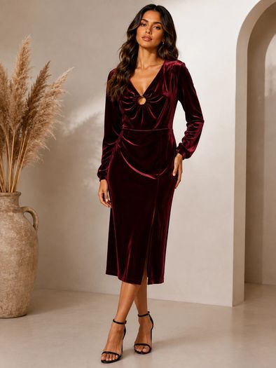 Monsoon Red Velvet Ring Detail Midi Dress size 18