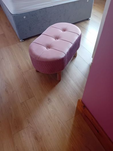 Blush pink bedroom ottoman