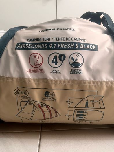 Tent QUECHUA Inflatable 4-person camping tent, Air Seconds 4.1 Fresh & Black - Beige