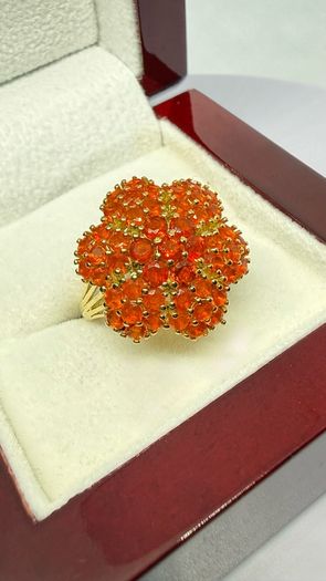 Silver D'joy 1.88 Ct Floral Opal Ring in 18K Yellow Gold Vermeil
