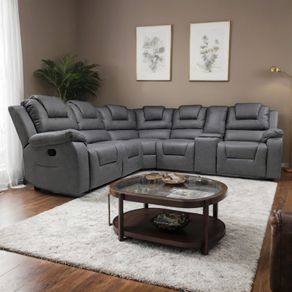 Big Offer! Axel Corner Grey Technology Fabric Manual Recliner Sofa