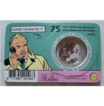 Belgium 5 Euro Brilliant Uncirculated Coin 2021 - 75 years Blake and Mortimer - Belgian Coin-card Catalogue