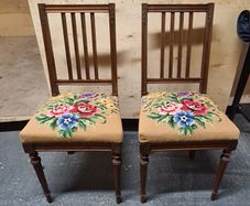 Pair of Vintage Wooden Dining Chairs with Tapestry Upholstery