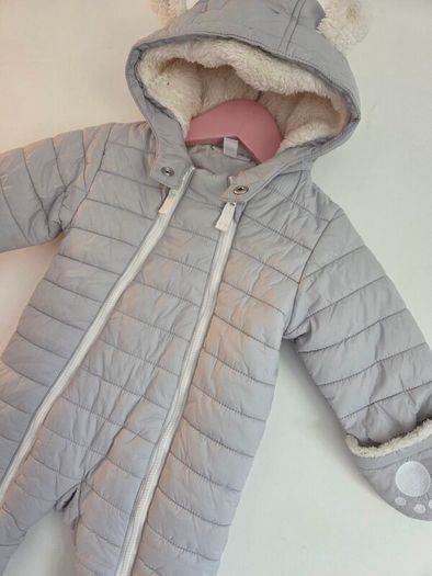 3-6m, The Little White Company Grey Bear Snowsuit