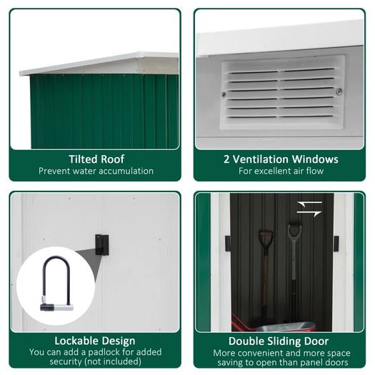 NEWS SALE 9ft x 4ft Corrugated Garden Metal Storage Shed Outdoor Equipment Tool Box with Foundation Ventilation & Doors FREE SHIPPING
