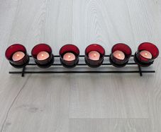 Six Red votive candle holder glass and black wrought iron