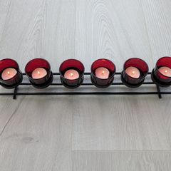 Six Red votive candle holder glass and black wrought iron