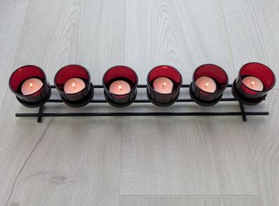 Six Red votive candle holder glass and black wrought iron