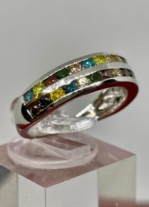 Silver ring white Diamonds and Multi gemstones