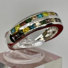 Silver ring white Diamonds and Multi gemstones