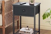 Bedside Tables Set of 2, Side Tables with Fabric Drawers  Coffee Table with Storage Shelf, Sofa Table, Nightstand with Metal Frame for Bedroom, Living Room, Black