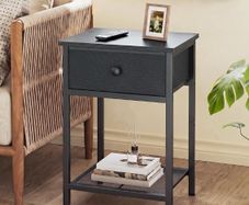 Bedside Tables Set of 2, Side Tables with Fabric Drawers  Coffee Table with Storage Shelf, Sofa Table, Nightstand with Metal Frame for Bedroom, Living Room, Black