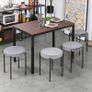 Backless Stackable Dining Stools Velvet-Touch Fabric Upholstered Round Chair with Steel Legs, Set of 4, Grey Image 2