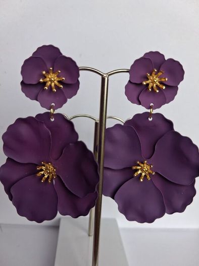 Aubergine & Gold Double Drop Primrose Earrings