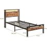 Single Bed Frame with Storage Shelf Headboard & LED Lights,Metal Platform Bed Frame with Charging Station Image 2