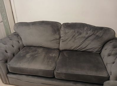 Grey Velvet 2 Seater + Arm Chair + Futon