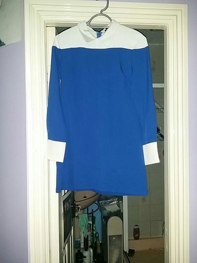 Blue a-line block long shirt