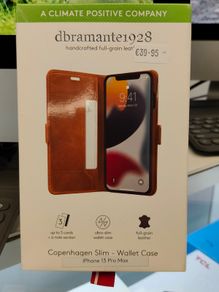 dbramante1928 Copenhagen Slim Leather Wallet Case for iPhone 13 Pro Max, 14 Pro Max, 15 Pro Max - Tan