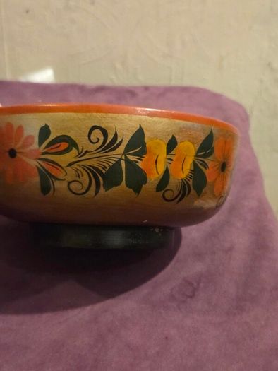 Hand Painted USSR Wooden Bowl and Spoon