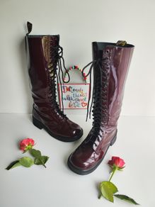 Dr Martens 1420 20 eye patent red burgundy knee high boots England UK7 EU41 US9