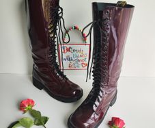 Dr Martens 1420 20 eye patent red burgundy knee high boots England UK7 EU41 US9