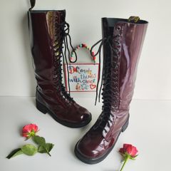 Dr Martens 1420 20 eye patent red burgundy knee high boots England UK7 EU41 US9