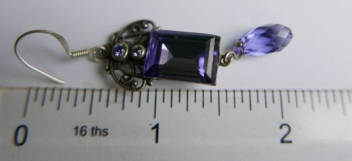 Vintage Sterling Silver 925 Dainty Violet Crystal and Silver Earrings 8,8g