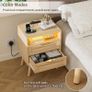 Bedside Rattan Tables Set of 2, Nightstand with Charging Station and LED Lights Image 6