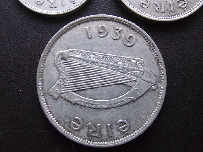 1939 Irish Republic. Set of 3 Silver Coins: Half Crown&Florin&Shilling