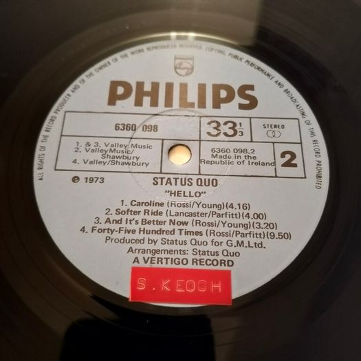 Status Quo - Hello - Philips Irish pressing