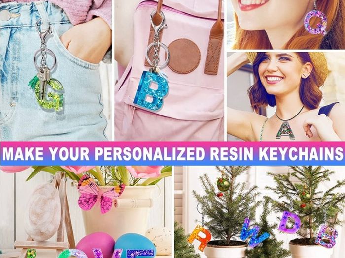 Epoxy Resin Kits for Beginners, 192 Pcs Letter Number Resin Moulds Silicone Keyring Making Kit, with 400ml Clear Resin, Resin Accessories/Pigment/Glitter Sequin/Gold Leaf/Keychain Tassels (FREE POSTAGE)