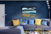 Lambay Island and Tower Bay Beach, Dublin. Large painting by Irish artist Helen Mathews