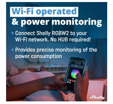 Shelly RGBW2 | WiFi Smart Remote Control for RGBW Led Strips | Home Automation| Compatible with Alexa & Google Home