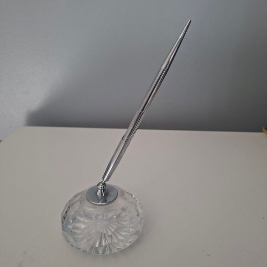 Vintage Waterford Crystal Cut Paperweight Pen Holder